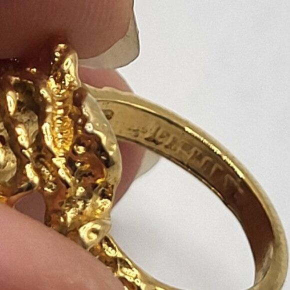 18K GF WP Signed Tiger's Eye Brutalist Ring Sz 5 - Picture 5 of 6